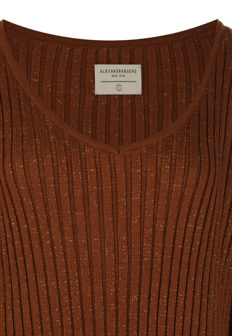 Dress Golden Moccha Bow Knit Sleve Marron