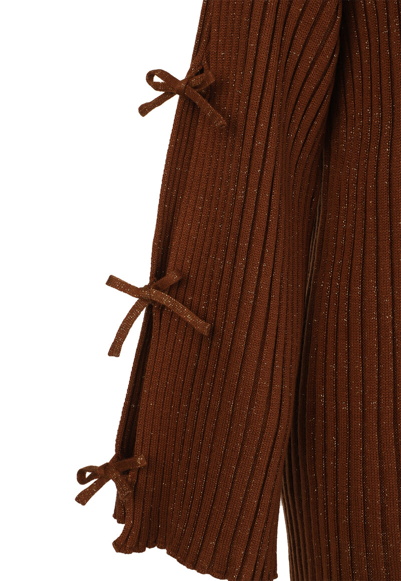 Dress Golden Moccha Bow Knit Sleve Marron