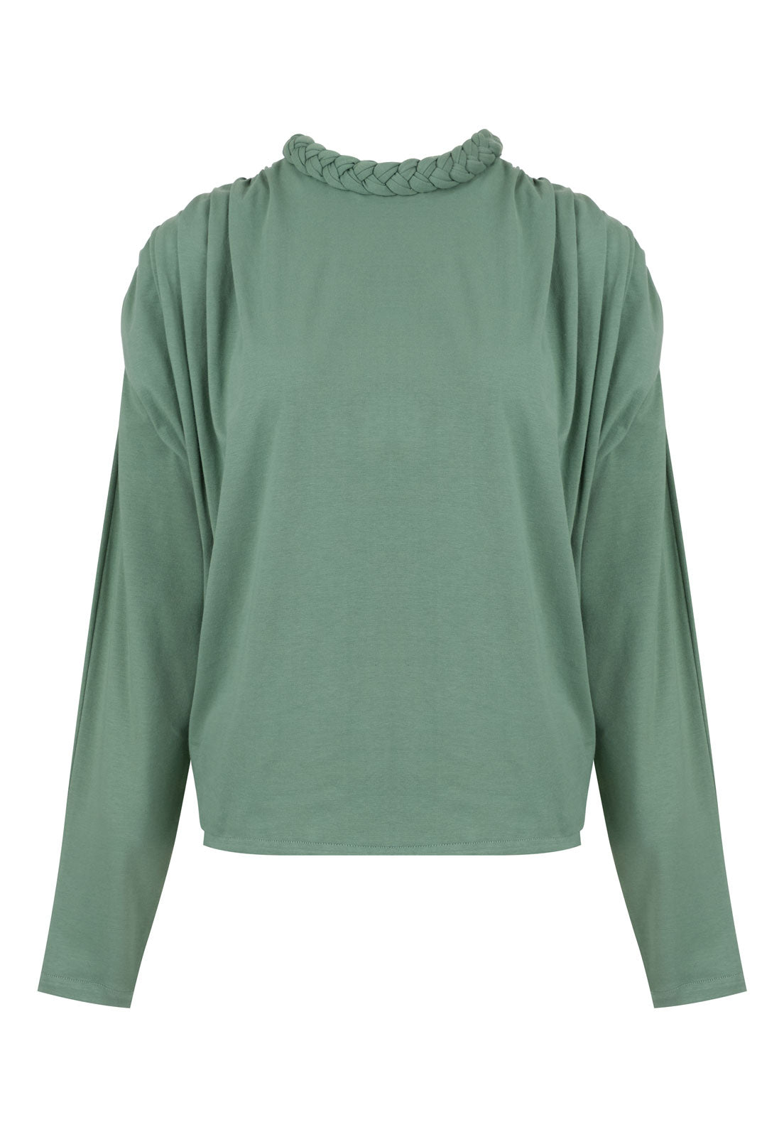 T-Shirt Braid Cuello Trenza Manga Larga Verde Salvia