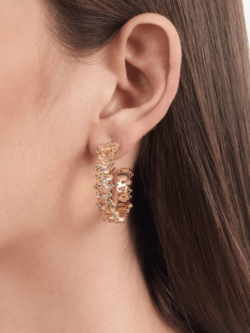 Hoops irregular Baguetes Crystal Dorada