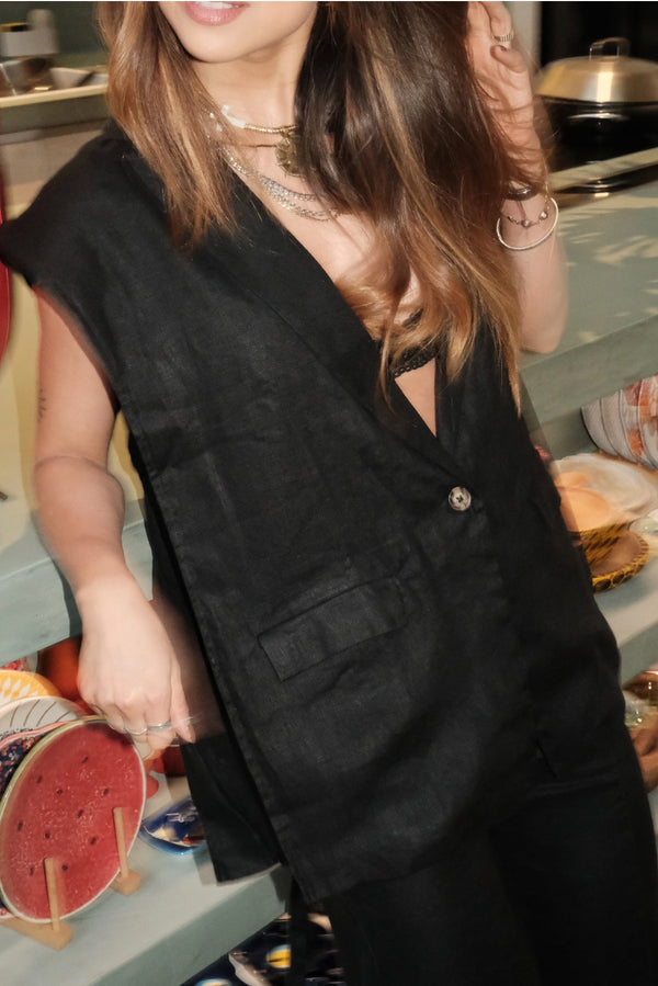 Blazer Vest Negro de Lino
