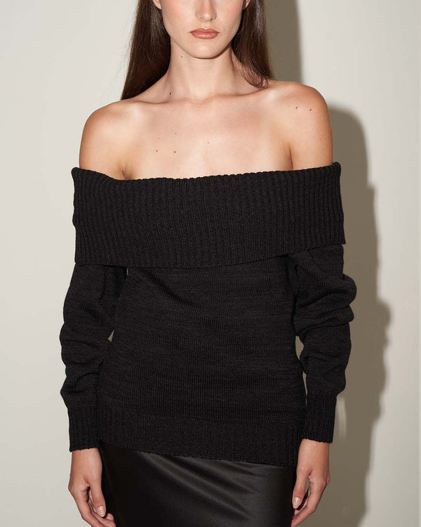 Sweater Off Shoulder knitted Negro T-U