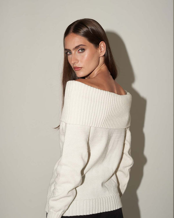 Sweater Off Shoulder knitted Marfil T-U