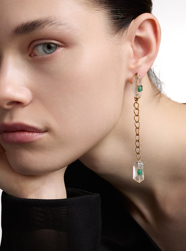 Aretes Veta Long Emerald