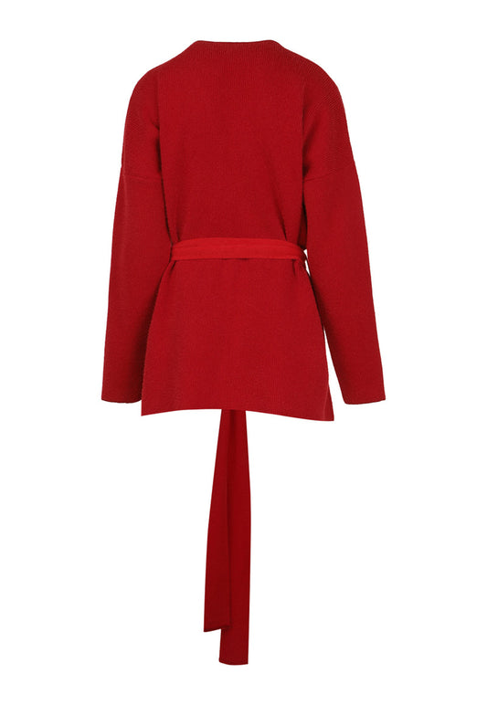 Cardigan Cherry Fluffy Knit Rojo