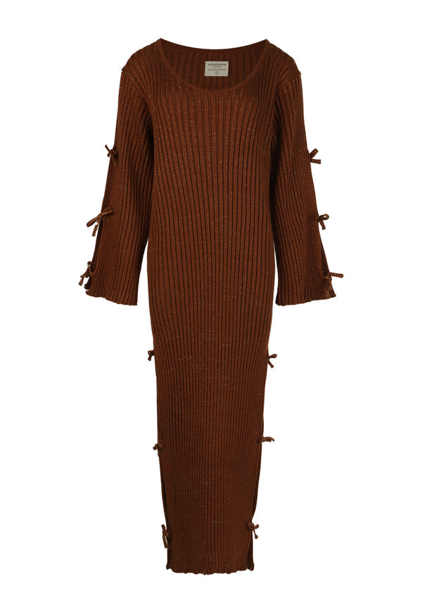 Dress Golden Moccha Bow Knit Sleve Marron