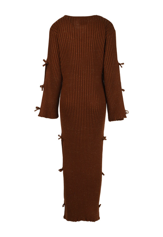 Dress Golden Moccha Bow Knit Sleve Marron