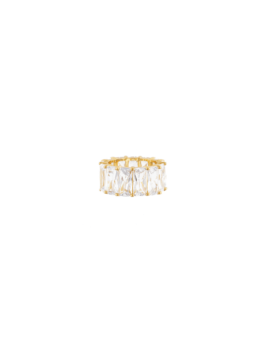 Anillo Gran Baguette Crystal Dorado