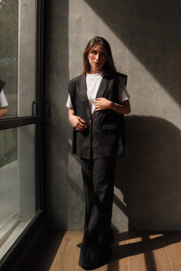 Blazer Vest Negro de Lino