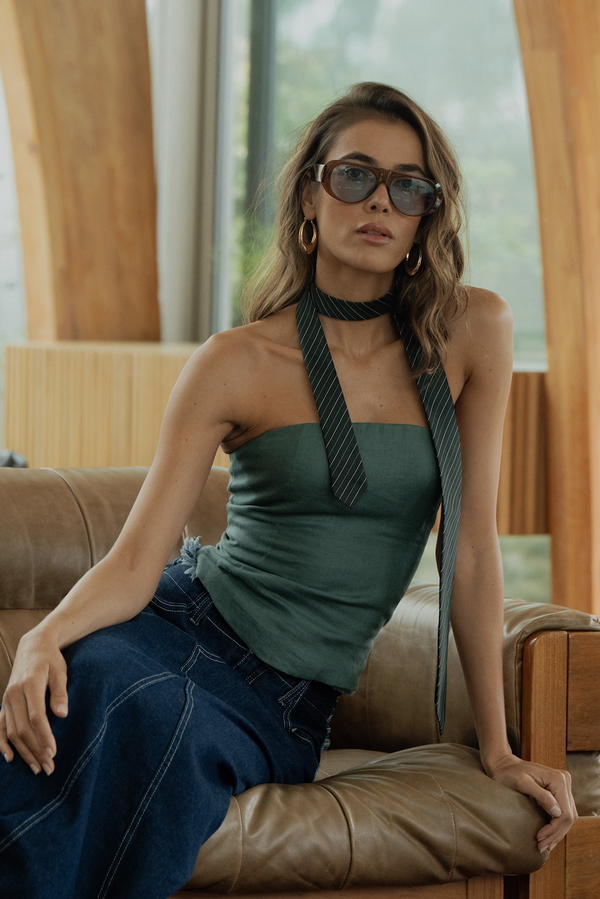 Top Corset Gema De Lino Verde Pino