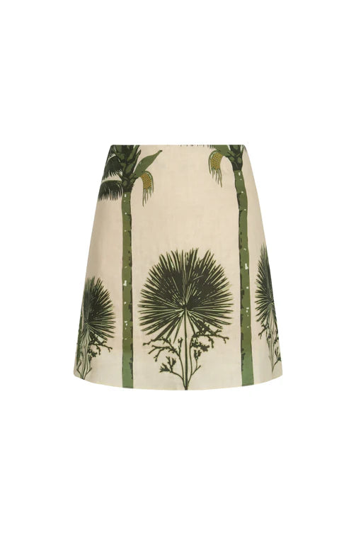 Mini Skirt Carmelita Linen / Cream Maxi Palms Green