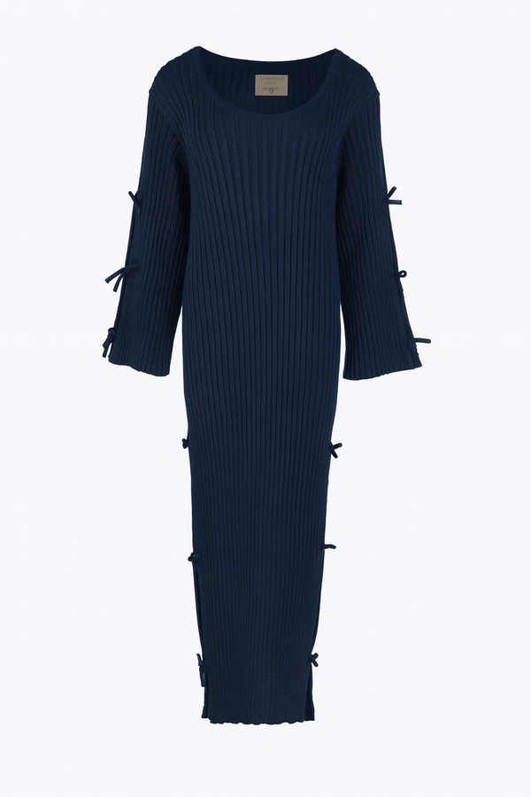 Dress Golden Moccha Bow Knit Sleve Azul