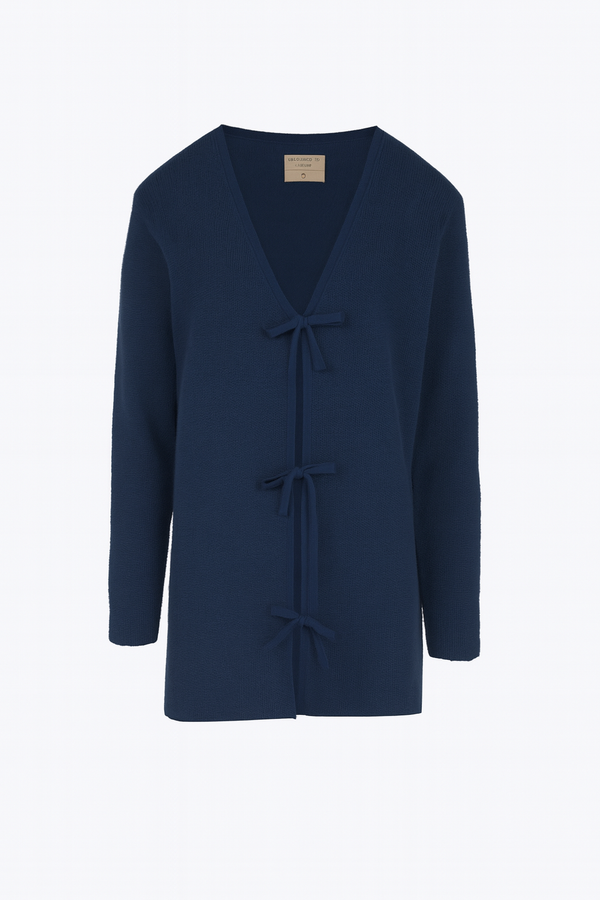 Sweater Cherry Knit Bow Azul