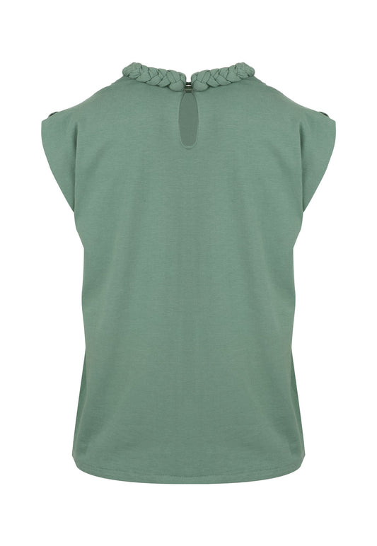T-Shirt Braid Cuello Trenza Verde Salvia