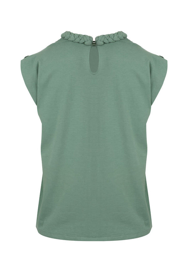 T-Shirt Braid Cuello Trenza Verde Salvia