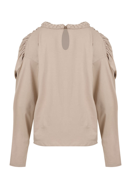 T-Shirt Braid Cuello Trenza Manga Larga Camel