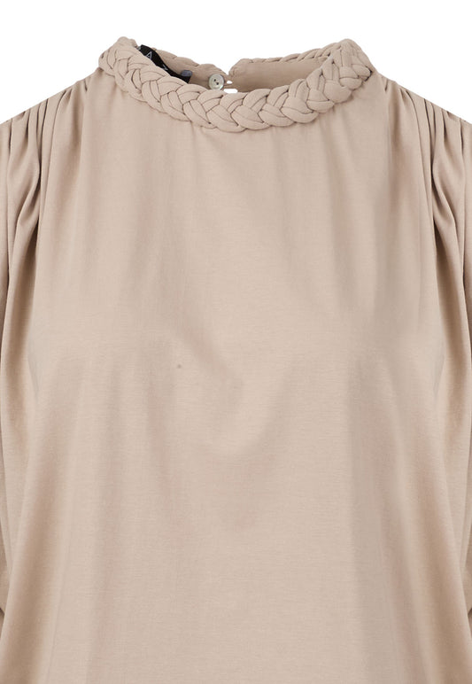 T-Shirt Braid Cuello Trenza Manga Larga Camel