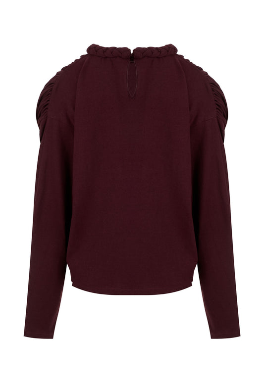 T-Shirt Braid Cuello Trenza Manga Larga Vino