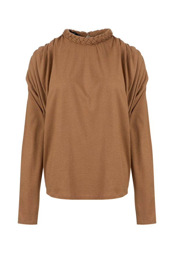 T-Shirt Braid Cuello Trenza Manga Larga Camel
