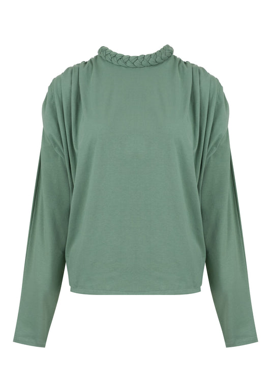 T-Shirt Braid Cuello Trenza Manga Larga Verde Salvia