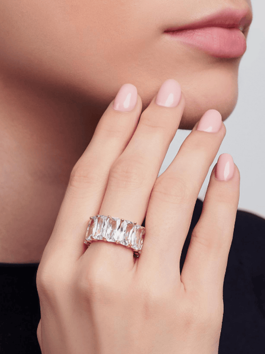 Anillo Gran Baguette Crystal Dorado