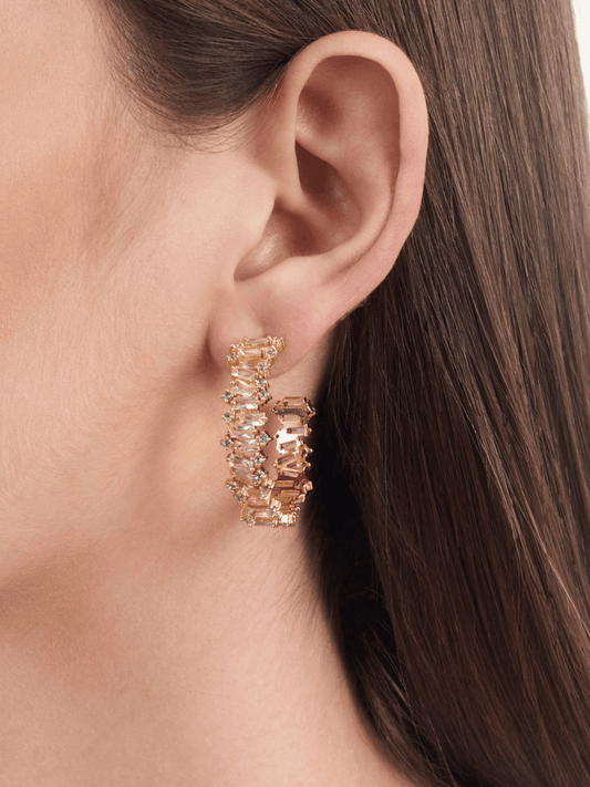 Hoops irregular Baguetes Crystal Dorada
