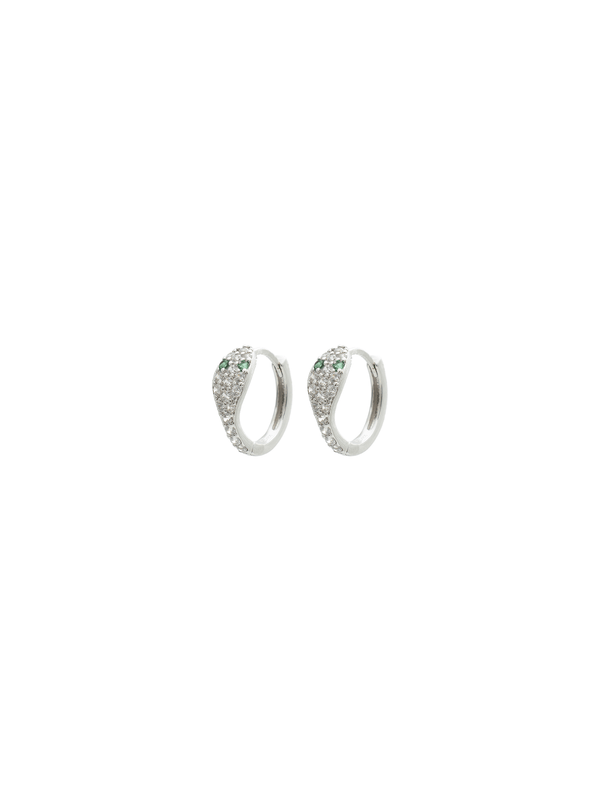 Mini Hoops Serpiente Ojos Verdes Rodio