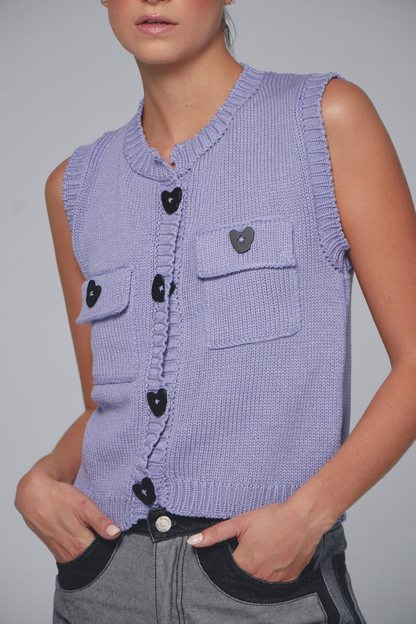Chaleco Shadowed Heart Knit Lavander