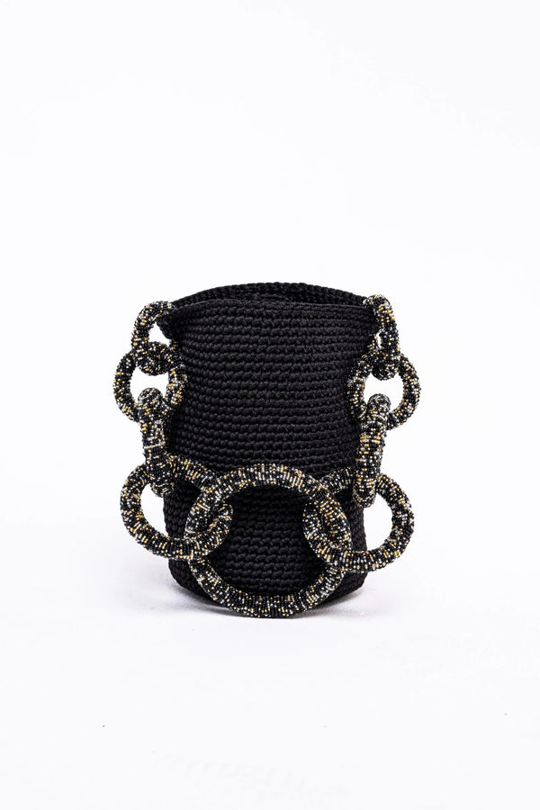 Mochila Fiestika Cinta y Argollas Negra Dorado