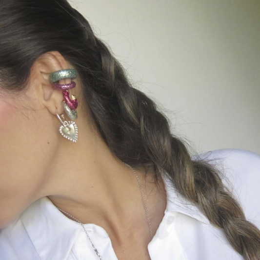 Earcuff Orbit Glitter Silver Rainbow