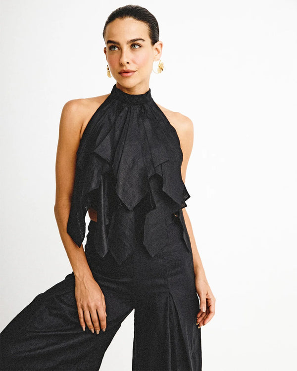 Crop Top Hojas De Amor Negro