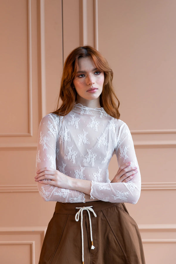 Top Mesh Flower White