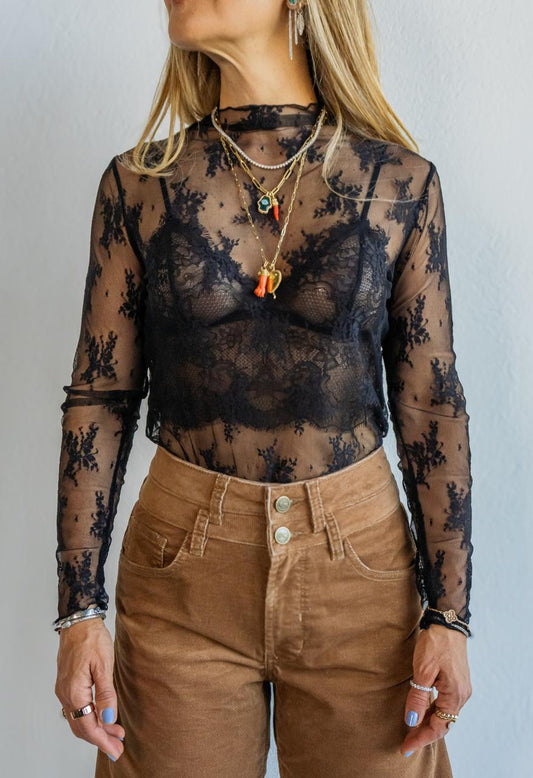 Top Mesh Flower Black